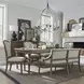 Americana Farmhouse Dusty Taupe and Brown Upholstered 6 Piece Extendable Leg Base Dining Set with Nailhead Trim
