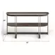 Kingsmere Walnut and Tarnished Silver Demilune Glass Top Sofa Table