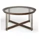 Kingsmere Walnut and Tarnished Silver Round Glass Top Cocktail Table
