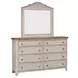 Farmhouse Reimagined Antique White and Chestnut 8 Drawer Dresser with Mirror