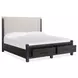 Plum Creek Ravenwood Black and Elite Dove California King Upholstered Storage Panel Bed