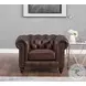 Waverly Caramel Leather Upholstered Accent Chair with Nailhead Trim