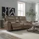 Collins York Chestnut Leather 80" Zero Gravity Triple Power Reclining Loveseat with Console and USB Charging