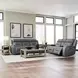 Langford Aline Blue Gray Leather 91" Zero Gravity Power Reclining Sofa with USB Charging and LED