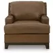 Gambellara Amber Leather Upholstered Accent Chair with Nailhead Trim