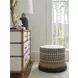 Key Biscayne Lamar Brown and Black Upholstered Round Swivel Ottoman with Nailhead Trim