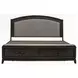 Avalon Coffee Bean and Oatmeal King Upholstered Storage Panel Bed with Nailhead Trim