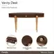 Camellia Field Warm Pecan 1 Drawer Vanity Desk