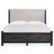Plum Creek Ravenwood Black and Elite Dove California King Upholstered Storage Panel Bed