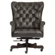 Jefferson Burnished Walnut Leather Upholstered Executive Chair with Nailhead Trim and Casters