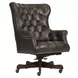 Jefferson Burnished Walnut Leather Upholstered Executive Chair with Nailhead Trim and Casters