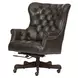 Jefferson Burnished Walnut Leather Upholstered Executive Chair with Nailhead Trim and Casters