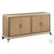 Dodie Oak Sunburst Pattern and Taupe Champagne 4 Door Console Cabinet