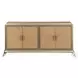 Dodie Oak Sunburst Pattern and Taupe Champagne 4 Door Console Cabinet