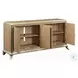 Dodie Oak Sunburst Pattern and Taupe Champagne 4 Door Console Cabinet