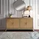 Dodie Oak Sunburst Pattern and Taupe Champagne 4 Door Console Cabinet