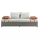 Salena Beige Fabric and Gray Wicker Patio 83" Sofa with 2 Pillows and Rectangular Ottoman