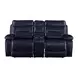 Aashi Navy Leather Reclining 78" Loveseat with Console