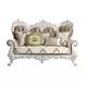 Vanaheim Beige and Gold 78" Loveseat with Pillow and Nailhead Trim