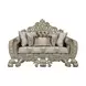 Sorina Beige and Antique Gold 77" Loveseat with Pillows and Nailhead Trim