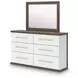 Mazilar White and Brown 6 Drawer Dresser with Rectangular Mirror