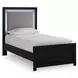 Raechalla Black Twin Upholstered Panel Bed with LED