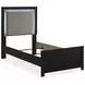 Raechalla Black Twin Upholstered Panel Bed with LED