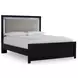 Raechalla Black Queen Upholstered Panel Bed with LED
