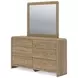 Dovander Warm Brown 6 Drawer Dresser and Rectangular Mirror