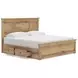 Fenderport Tan King Panel Bed with Storage Footboard and 4 Side Drawer
