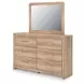 Hollymount Tan 6 Drawer Dresser and Rectangular Mirror