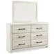 Cambeck Whitewash 6 Drawer Dresser and Rectangular Mirror