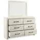 Cambeck Whitewash 6 Drawer Dresser and Rectangular Mirror