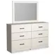 Stelsie White 6 Drawer Dresser and Rectangular Mirror