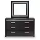 Shoralli Black 6 Drawer Dresser with LED and Rectangular Mirror