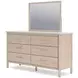 Cadmori Champagne and White 6 Drawer Marble Top Dresser and Rectangular Mirror