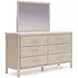 Cadmori Champagne and White 6 Drawer Marble Top Dresser and Rectangular Mirror