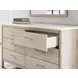 Cadmori Champagne and White 6 Drawer Marble Top Dresser and Rectangular Mirror