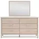 Cadmori Champagne and White 6 Drawer Marble Top Dresser and Rectangular Mirror