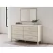 Cadmori Champagne and White 6 Drawer Marble Top Dresser and Rectangular Mirror