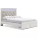 Altyra White and Gray Queen Upholstered Storage Panel Bed with LED