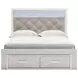 Altyra White and Gray Queen Upholstered Storage Panel Bed with LED