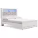 Altyra White and Gray Upholstered Bookcase Panel Bedroom Set with LED