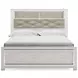 Altyra White and Gray Upholstered Bookcase Panel Bedroom Set with LED