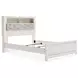 Altyra White and Gray Upholstered Bookcase Panel Bedroom Set with LED