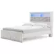 Altyra White and Gray Upholstered Bookcase Storage Bedroom Set with LED