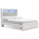 Altyra White and Gray Upholstered Bookcase Storage Bedroom Set with LED