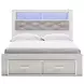 Altyra White and Gray Upholstered Bookcase Storage Bedroom Set with LED