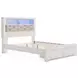 Altyra White and Gray Upholstered Bookcase Storage Bedroom Set with LED