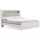 Altyra White and Gray King Upholstered Bookcase Panel Bed with LED